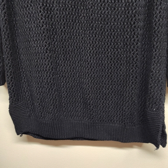 Brochu Walker Crochet Sweater Women Size L Black 3/4 Sleeve Relaxed Fit - Picture 4 of 8